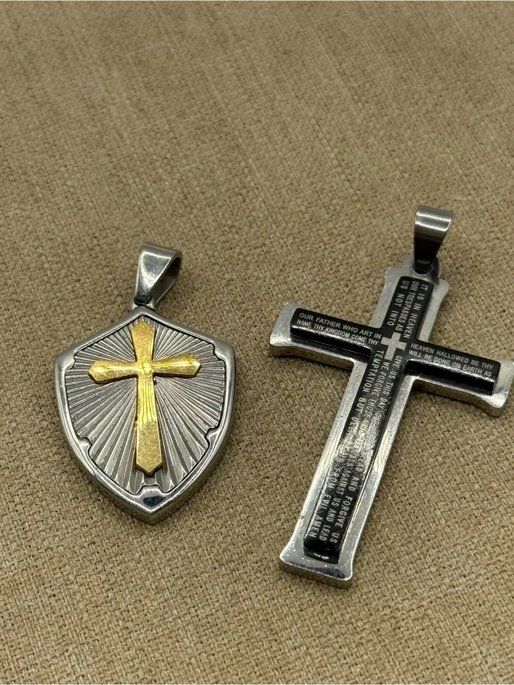 set of Two Gold & Silver Cross Pendants for Men